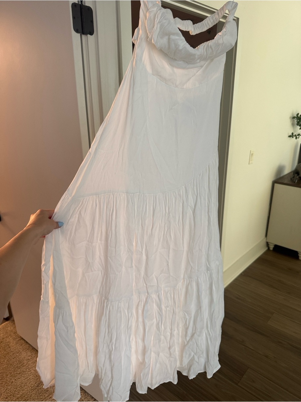 Hello Molly White Strapless Tiered Midi Dress with Sweetheart Bust